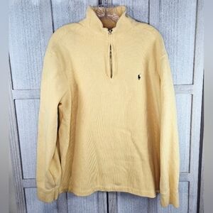 Polo Ralph Lauren Mens 1/4 Zip Pullover Sweater Size XL Yellow Logo -Flaw